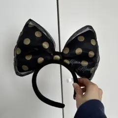 ミニーマウス カチューシャ 黒金ドット