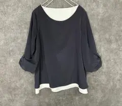 エフデ ef-deとろみブラウス シャツ レイヤード風 7分袖 (M)