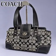 美品 COACH ハンプトンズ シグネチャー ターンロック バッグ 黒 Y2K