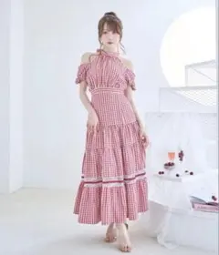 エムミーエメ チェックロングマーメイドワンピース赤 - メルカリ