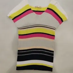 マルチボーダー 半袖ニット Vネックのサムネイル