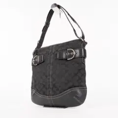 【美品✨】コーチ シグネチャー ショルダーバッグ ブラック キャンバス×レザー