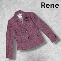 【Rene ルネ】レディース ツイードジャケット ピンク コサージュ付 38のサムネイル