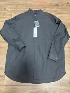 スーピマコットンオーバーサイズスタンドカラーシャツ　ダークグレー XL