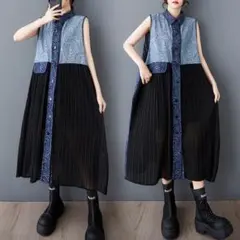 大きいサイズ プリーツ ワンピース　レディース 春夏　 新品 ノースリーブ