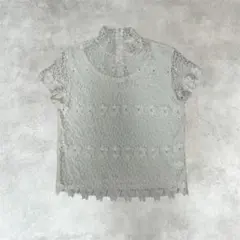 レース ハイネック 半袖トップス シアー