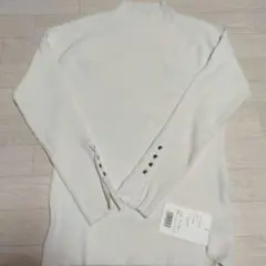 【新品タグ付き】ホワイトリブ編みハイネックセーター XL
