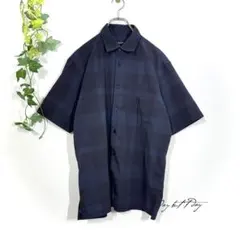 ブラックレーベルクレストブリッジ チェック柄 半袖シャツ(M)ネイビー ブルー