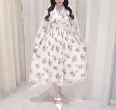 axes femme ラッフルフリル レース 花柄 ワンピース サックス 水色