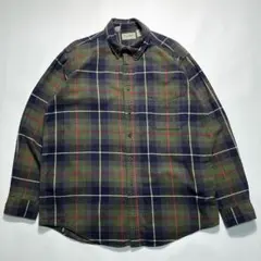 80s エルエルビーン USA製 ヘビーネルシャツ L オリーブ 7495
