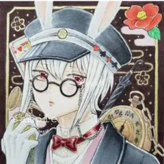 オリジナル　手描きイラスト　創作　原画　不思議の国のアリス　白うさぎ　大正浪漫