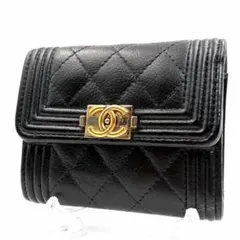 CHANEL シャネル ボーイシャネル 三つ折り財布 G金具 ブラック 124