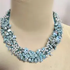 天然石　ラリマーとビーズのネックレス
