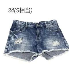 ストラディバリウス デニムショートパンツ ダメージ加工 ケミカル 34 S