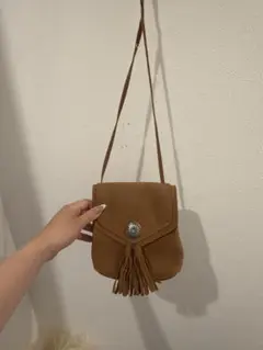 ブラウン スエード ショルダーバッグ フリンジ付き