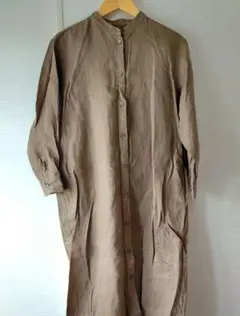 リネン100% 無印良品 シャツワンピース 長袖 ベージュ 淡いブラウン【美品】
