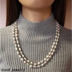 可愛い　淡水パール　ロングネックレス　シルバービーズ