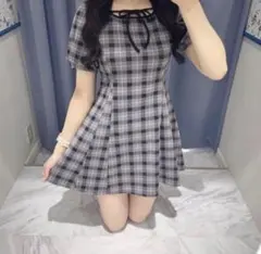 evelyn 半袖チェックフィットOP ブラック