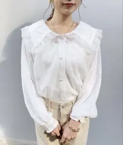 襟　レース　ブラウス　ホワイト　韓国