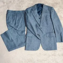 【極上の3ピース】ウール混 ツイード調 セットアップ スーツ ブルー系 Y6