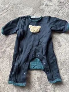 ファミリア　クマ刺繍 ネイビーロンパース 60cm