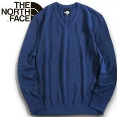 ノースフェイス コットン混 Vネック ニット プルオーバー セーター 紺 L