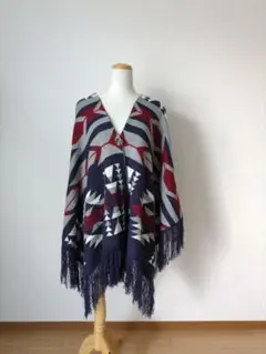 フリンジ付きポンチョ★美品