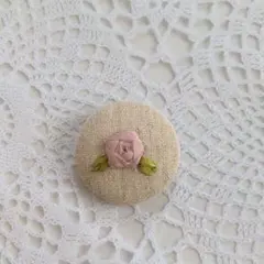 刺繍リボンのブローチ　バラピンク