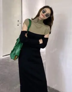 1月限定価格　即日発送　肩出し　リブワンピース　モックネック　10月値上げ予定