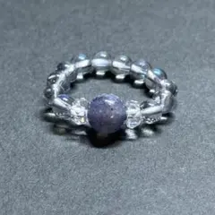 BR465 天然石 ビーズリング アイオライトサンストーン ブルーオーラ