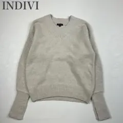 インディヴィ 美品 ヘアリー ラメ Vネック ニット ボリュームスリーブ アゼ