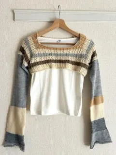 ストライプ クロップドニット セーター　古着