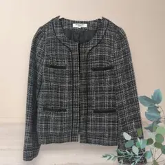 NATURAL BEAUTY BASIC ツイード ノーカラージャケット L