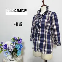 ナラカミーチェ　極上美品　七分袖ブラウス　チェック柄　Мサイズ相当　フリル