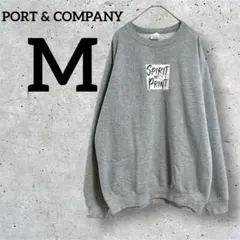 PORT & COMPANY【M】裏起毛スウェット　グレー　プリント　トレーナー