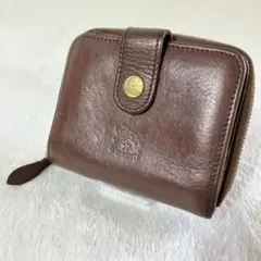 【美品】 IL BISONTE 2つ折り財布 レザー ラウンドジップ ブラウン