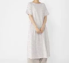 studio CLIP ボーダー フレア シャツワンピース