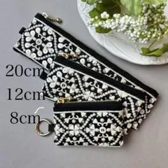 母の日　インド刺繍リボン ポーチ ３点セット　8cm 12cm 20cm