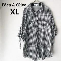 Eden & Olive 【XL】ギンガムチェック柄 ボタンアップシャツ