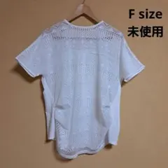 半袖プルオーバー　Tシャツ カットソー ホワイト　レース風 F