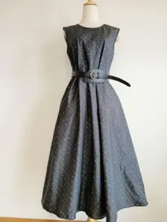 大島紬着物リメイク バイアス裁ちドレープＡラインワンピースLサイズNo.193