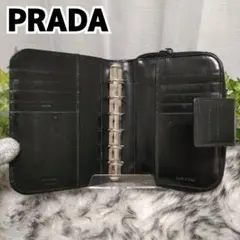 プラダ 手帳 ブラック レザー ブラダ システム手帳 黒 革 カード 小銭入れ