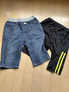 140 キッズ ハーフパンツ 2枚セット デニム風 ジャージ 短パン　男児