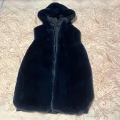 未使用フード付きネイビーファーベスト