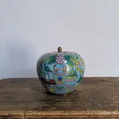 [Vintage] Chinese Art Piece: Apple-shaped Cloisonné Enamel Jar with Lid, Incense Box, Traditional Craft