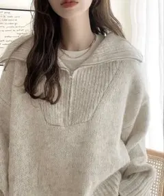 JaVa ハーフジップ セーラー カラー ニット プルオーバー