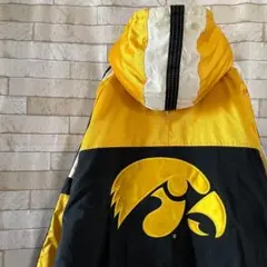 スターター 中綿ジャケット 両面刺繍 IOWA カレッジロゴ 黒 黄 L