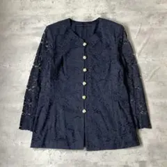 Leilian レリアン　ブラウス　トップス　ネイビー　レース　紺