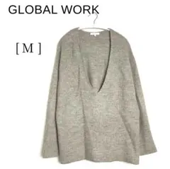 【グローバルワーク】深Vネック 長袖ニット セーター ブラウン M 2515