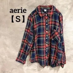 aerie【Ｓ】ネルシャツ　赤チェック柄 長袖シャツ